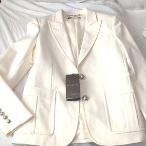 Gucci Cream/White Blazer/Jacket Tailored Notched Lapels Patch  Pockets Size 6.